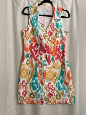 Dizzy Lizzie Linen Blend Ikat Shift Dress Sleeveless Size M